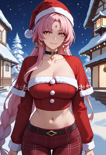 star rail,fu xuan,Christmas,plaid trousers  - AI generated anime art